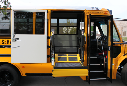 Adaptive Transportation includes the use of buses equipped with a wheelchair lift and special wheelchair tie-downs for the safety of our students.